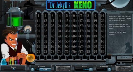 Dr Jekyll’s Keno Entry Screen