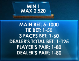 Three Faces Baccarat table limit information.png