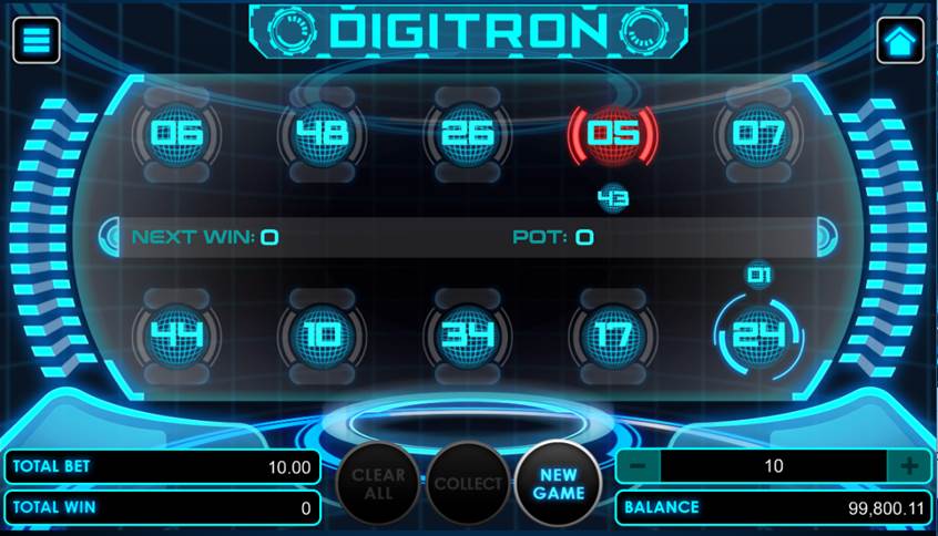 Digitron game with betting options incorrectly guessed