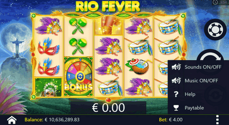 Rio Fever Mobile Settings Screen