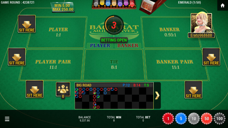 SBOBET Casino Games - Baccarat Multiplayer Game UI