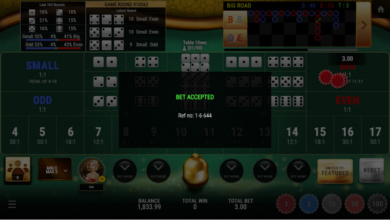 SBOBET Casino Games - Sic Bo Multiplayer Bet Accepted