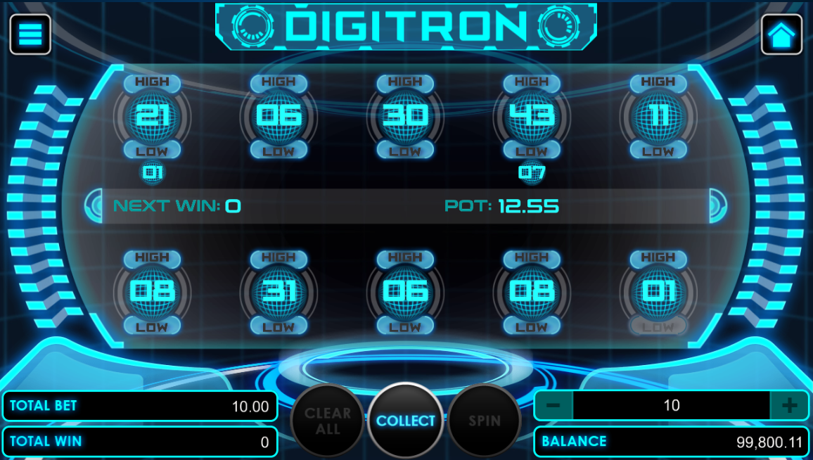 Digitron game with betting options correctly guessed