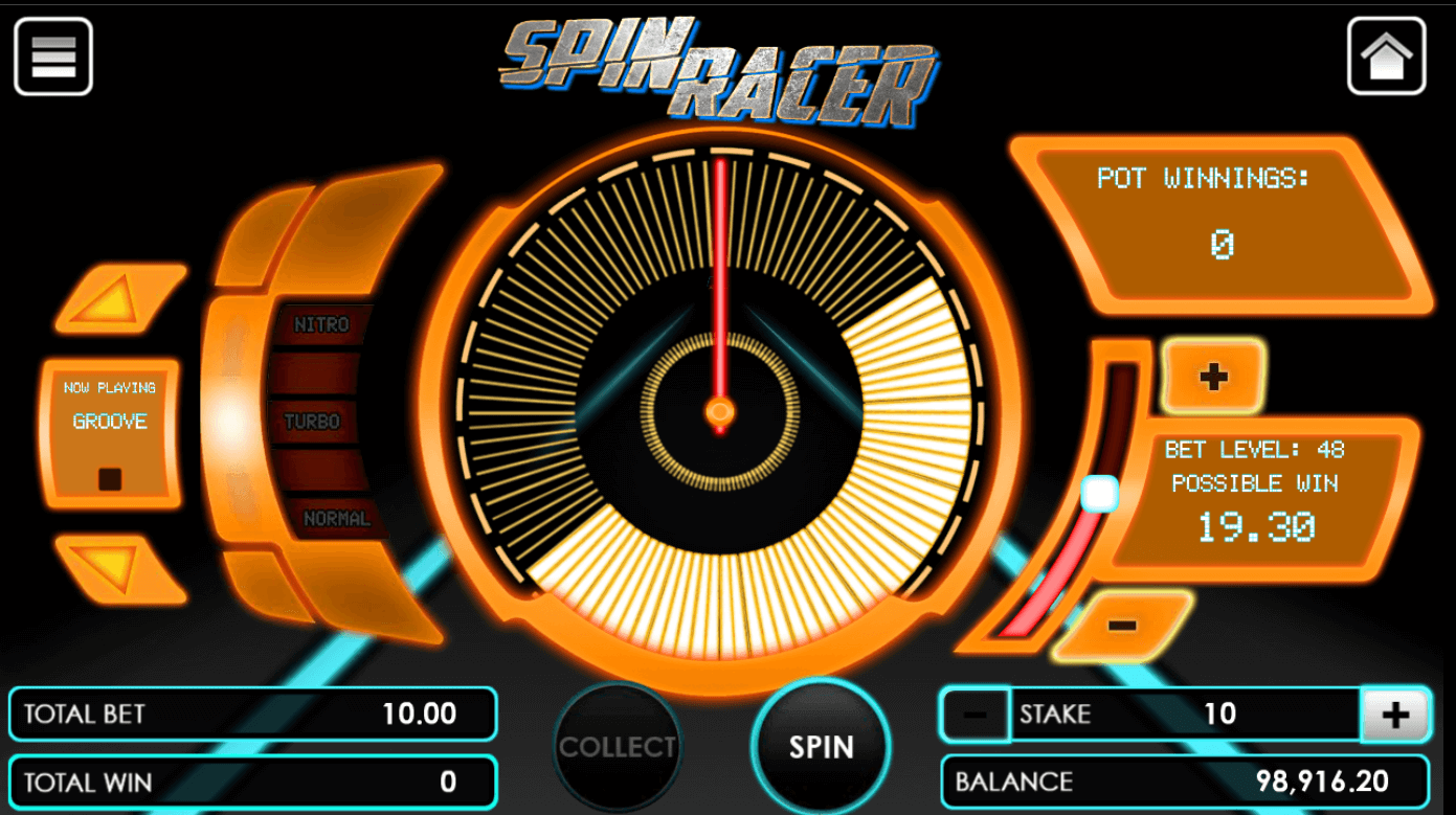Spin Racer game with betting options selected