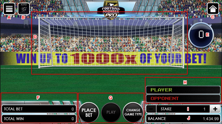 Football Madness Pro Shootout game interface