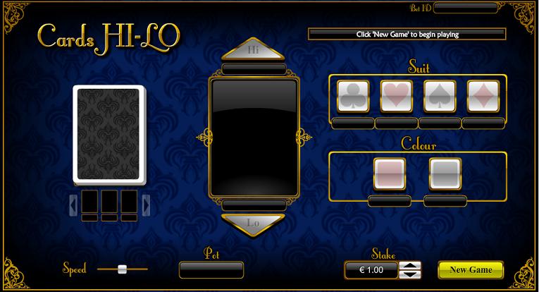 Cards Hi-Lo Entry Screen Cards Hi-Lo Entry Screen