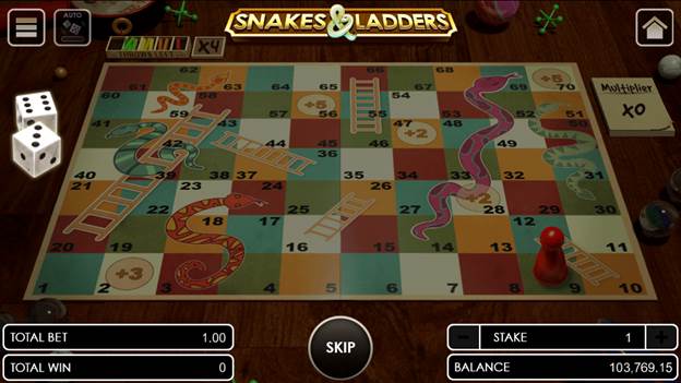 Snakes and Ladders game with the first dice thrown Snakes and Ladders game with the first dice thrown