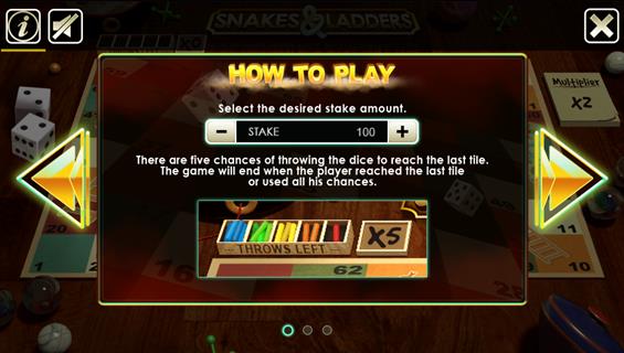 Snakes and Ladders information screen Snakes and Ladders information screen