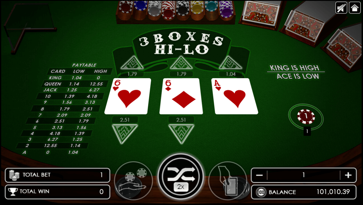 Three Boxes Hi-Lo game after dealing three cards.png Three Boxes Hi-Lo game after dealing three cards.png