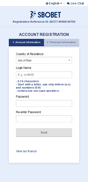 Enter your preferred login name and password to register SBOBET Account Enter your preferred login name and password to register SBOBET Account