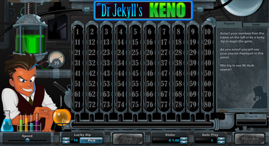 Dr Jekyll’s Keno Entry Screen