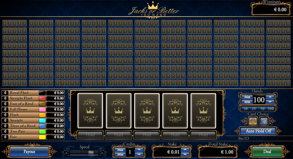 Jacks or Better 100 Hand Entry Screen Jacks or Better 100 Hand Entry Screen