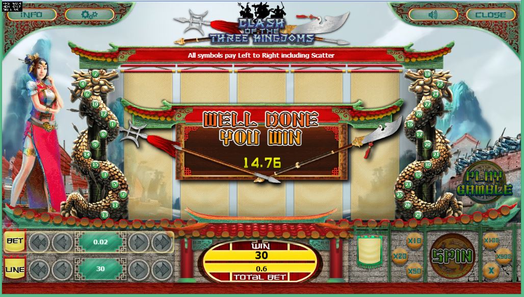 Clash of the Three Kindgoms Free Spins Winning Example