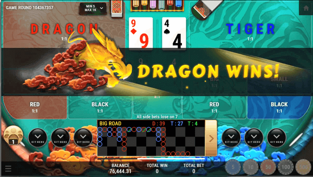 SBOTOP Live Casino  Dragon Tiger Multiplayer Winning Screen