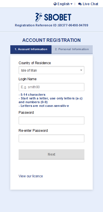 Enter your preferred login name and password to register SBOBET Account